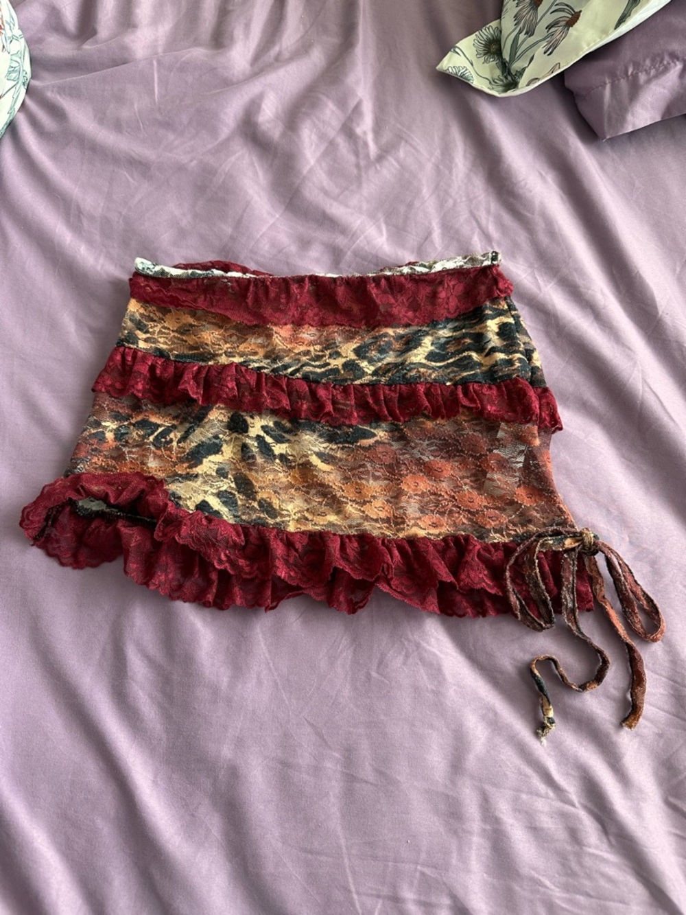 PrettyLittleThing Red and Multicolor Lace Ruffled Mini Skirt